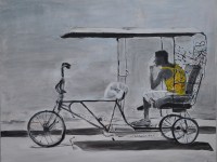 Kuba, Rikscha Fahrer, Acryl auf Leinwand (80X100)