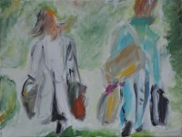 Mit Gepäck, Acryl auf Leinwand, (30X40)