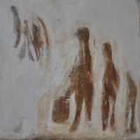 Irgendwo, Acryl mit Rost auf Leinwand, (40X40)